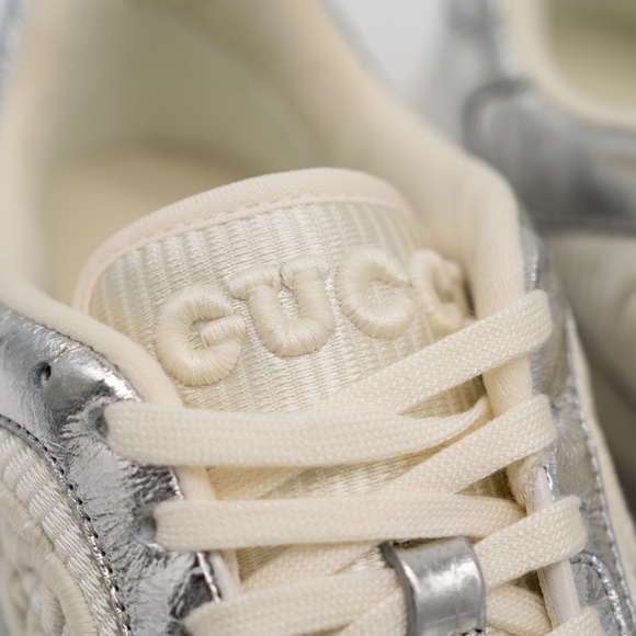 Size 36.5eu 6.5 US Gucci MAC80 Sneakers Metallic Silver Grey White GG - Picture 8 of 13